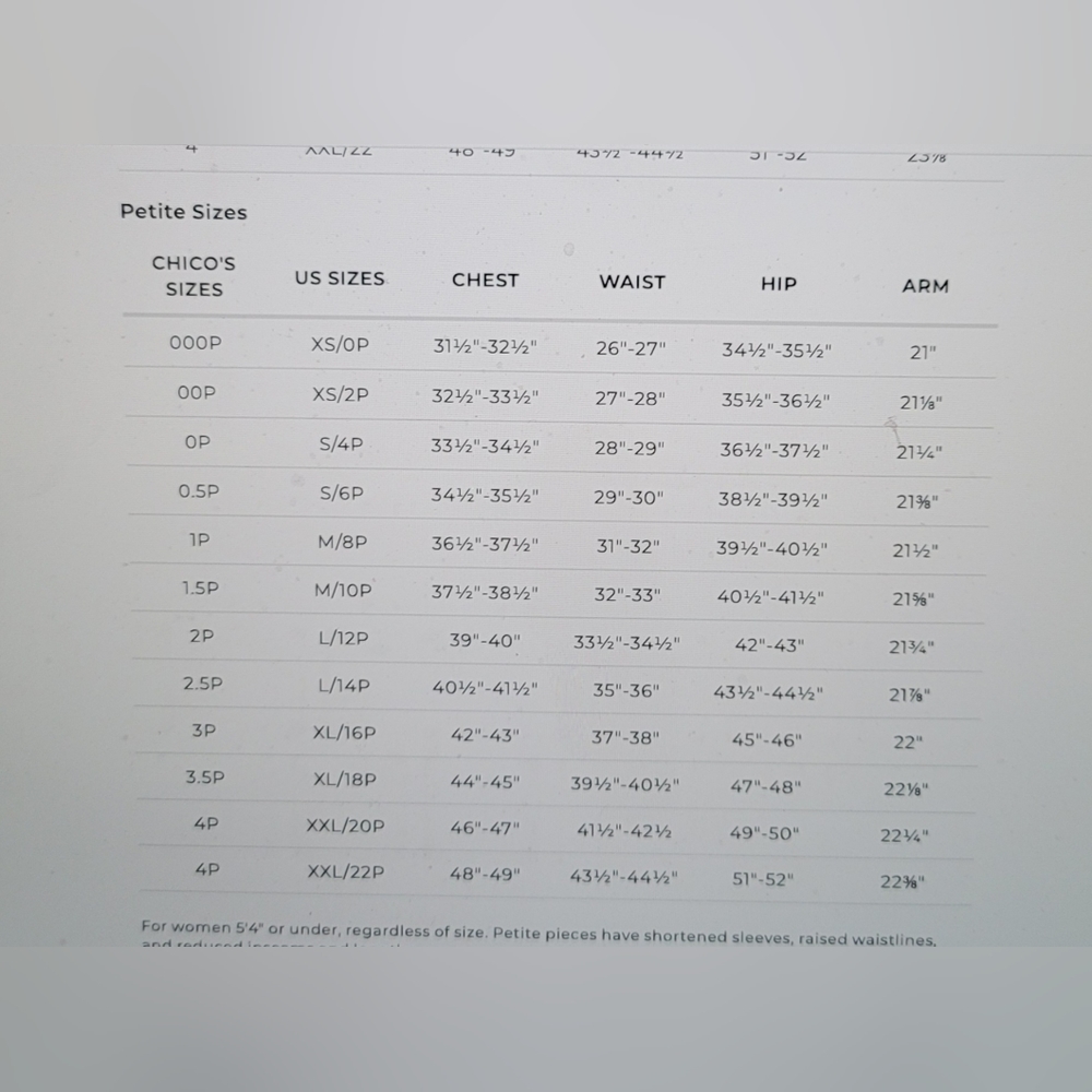CHICOS SIZE GUIDES - Picture 3 of 7